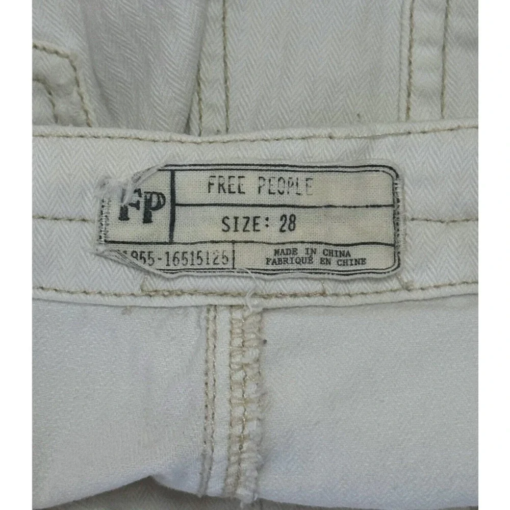 FREE PEOPLE Buttonfly Shorts Mid Rise Surfer Braided Rope Ripped White Cream